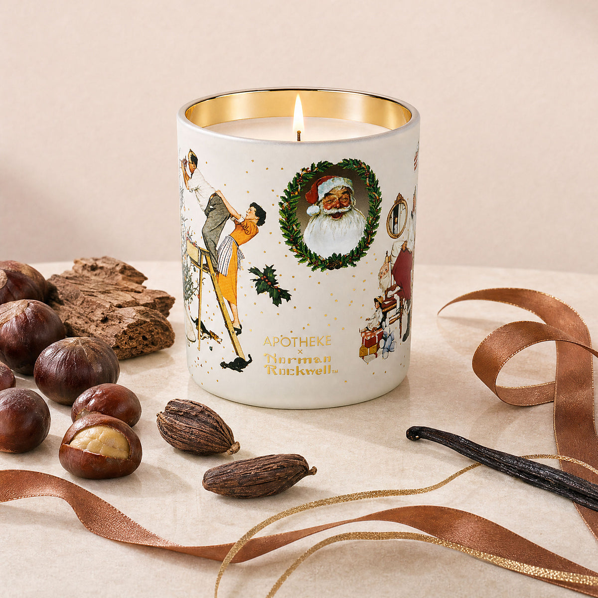 Lifestyle image of Apotheke Cardamom Chestnut Norman Rockwell Classic Candle (Limited Edition)