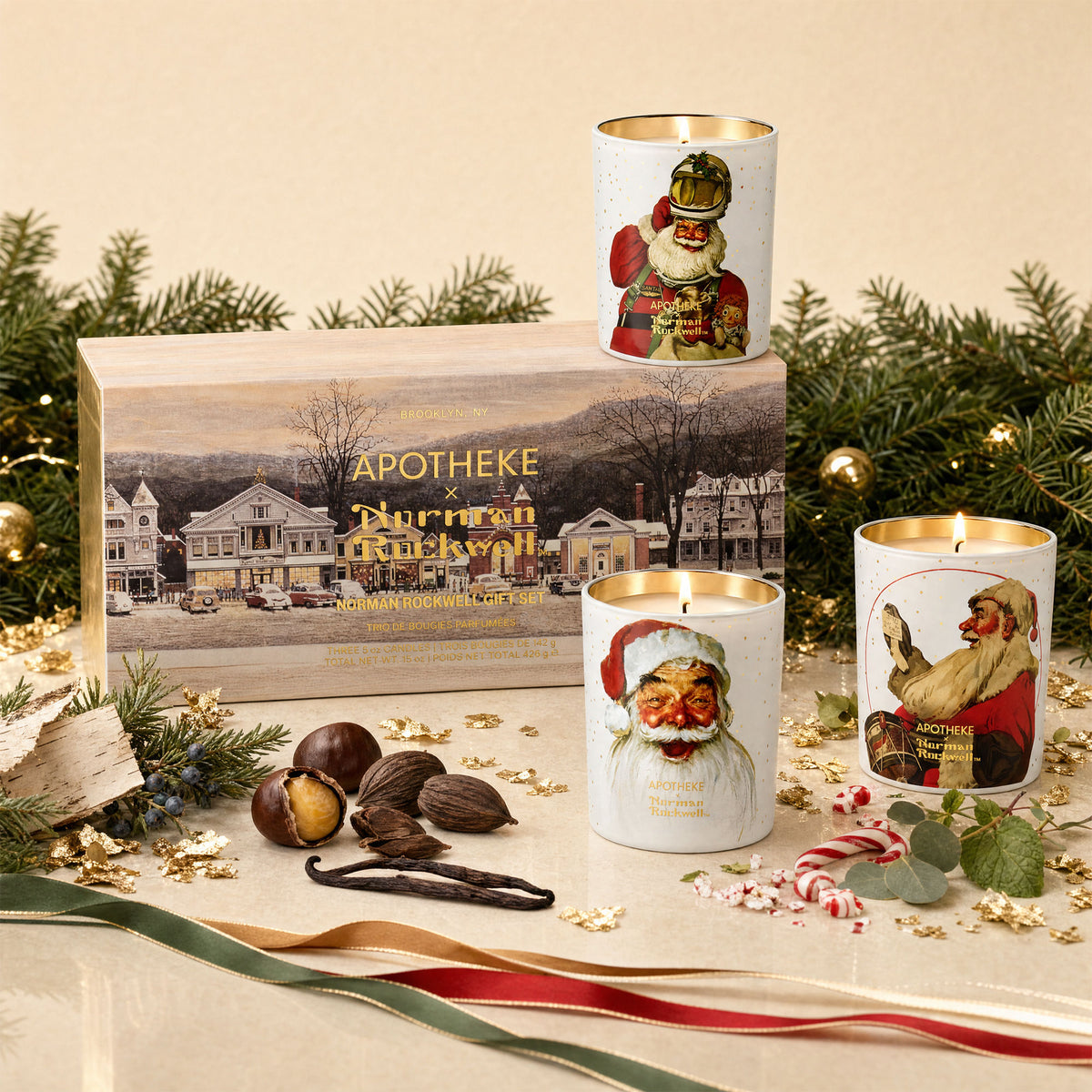 Lifestyle image of Apotheke Apotheke x Norman Rockwell Petite Candle Trio Set (Limited Edition)