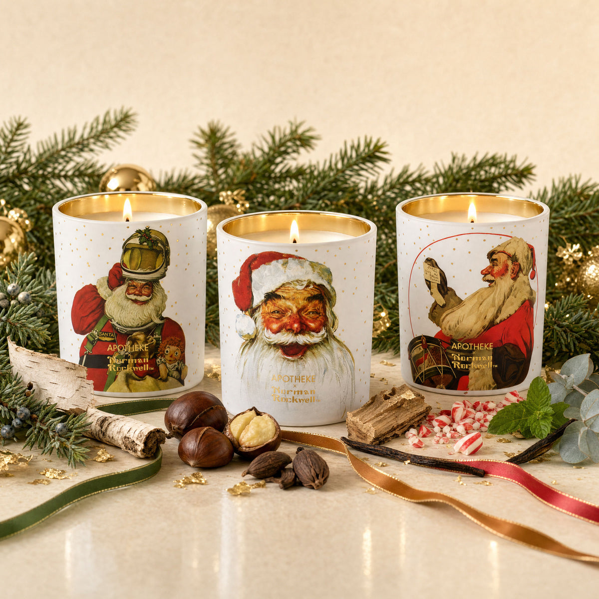 Lifestyle image of Apotheke Apotheke x Norman Rockwell Petite Candle Trio Set (Limited Edition)