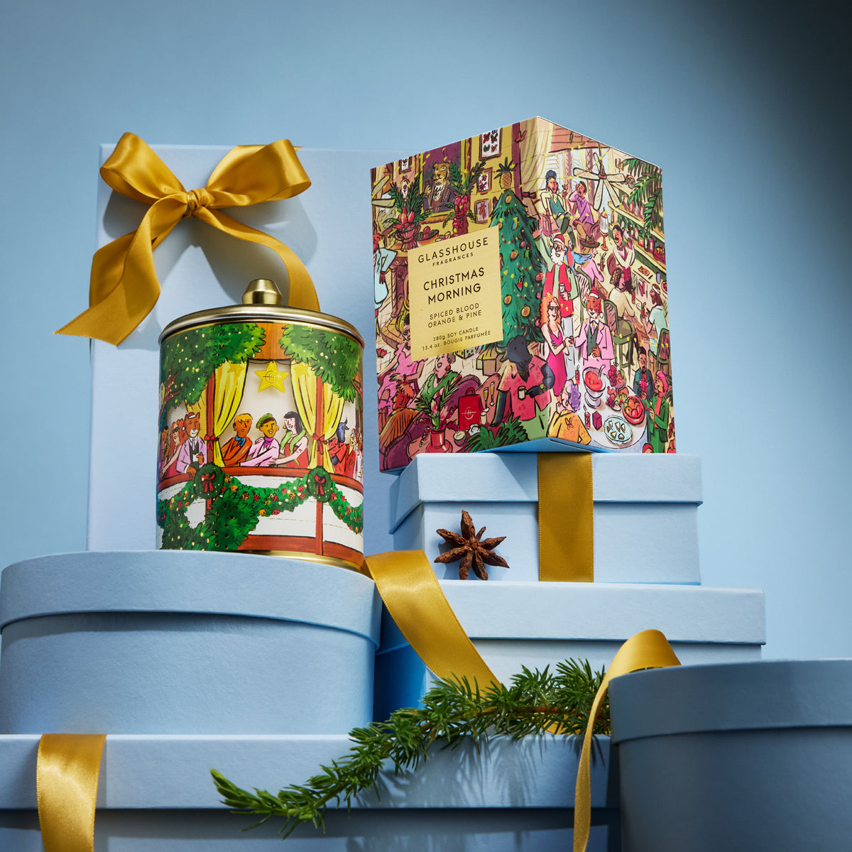 Lifestyle image of Glasshouse Fragrances Christmas Morning Triple Scented Candle (Limited Edition)