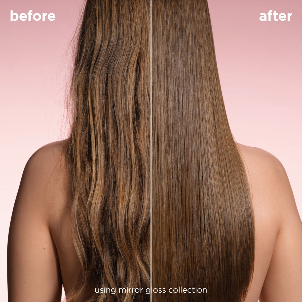 Before and after results of using Maria Nila Mirror Gloss Rinse
