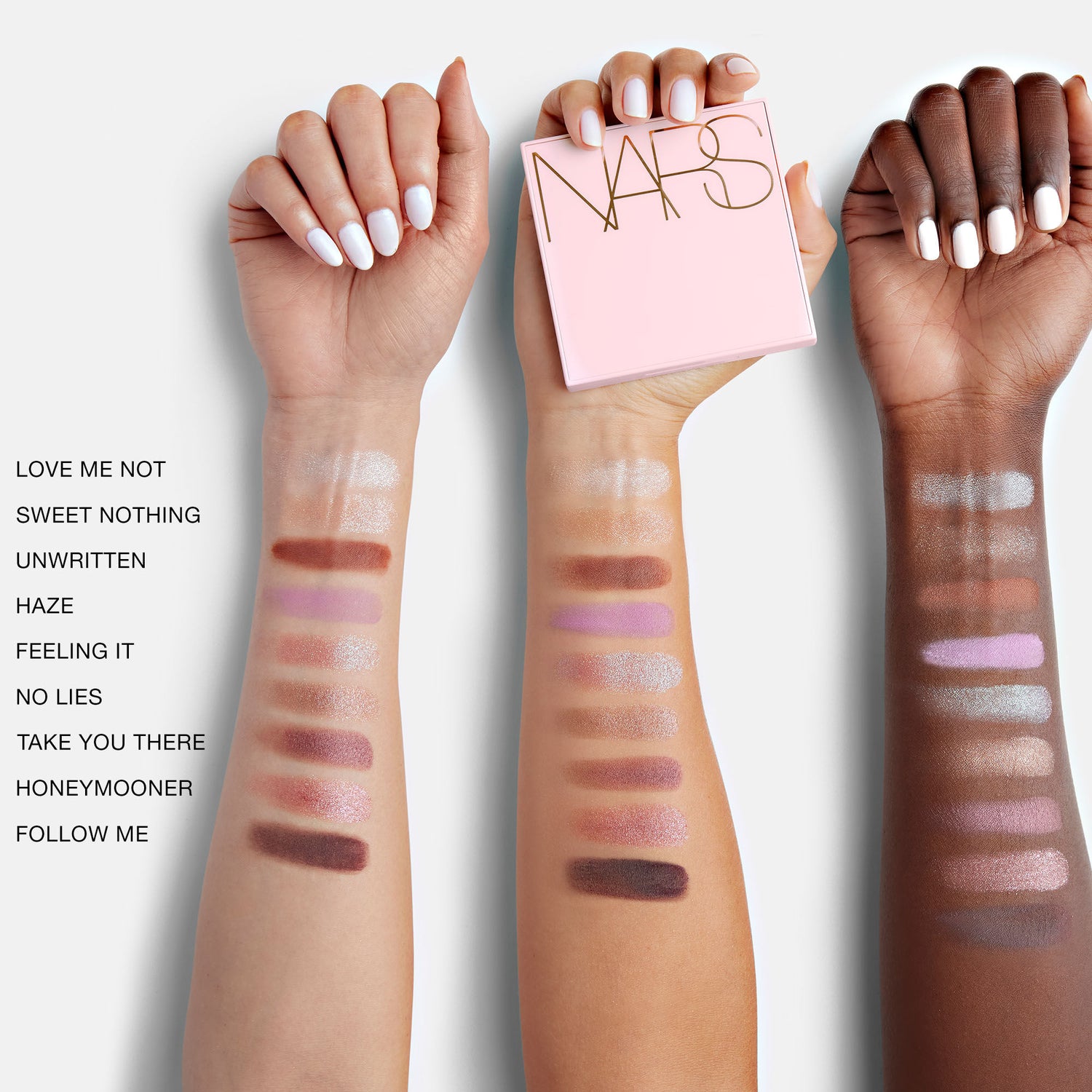 An arm swatch of Nars Afterglow Tempting Eyeshadow Palette