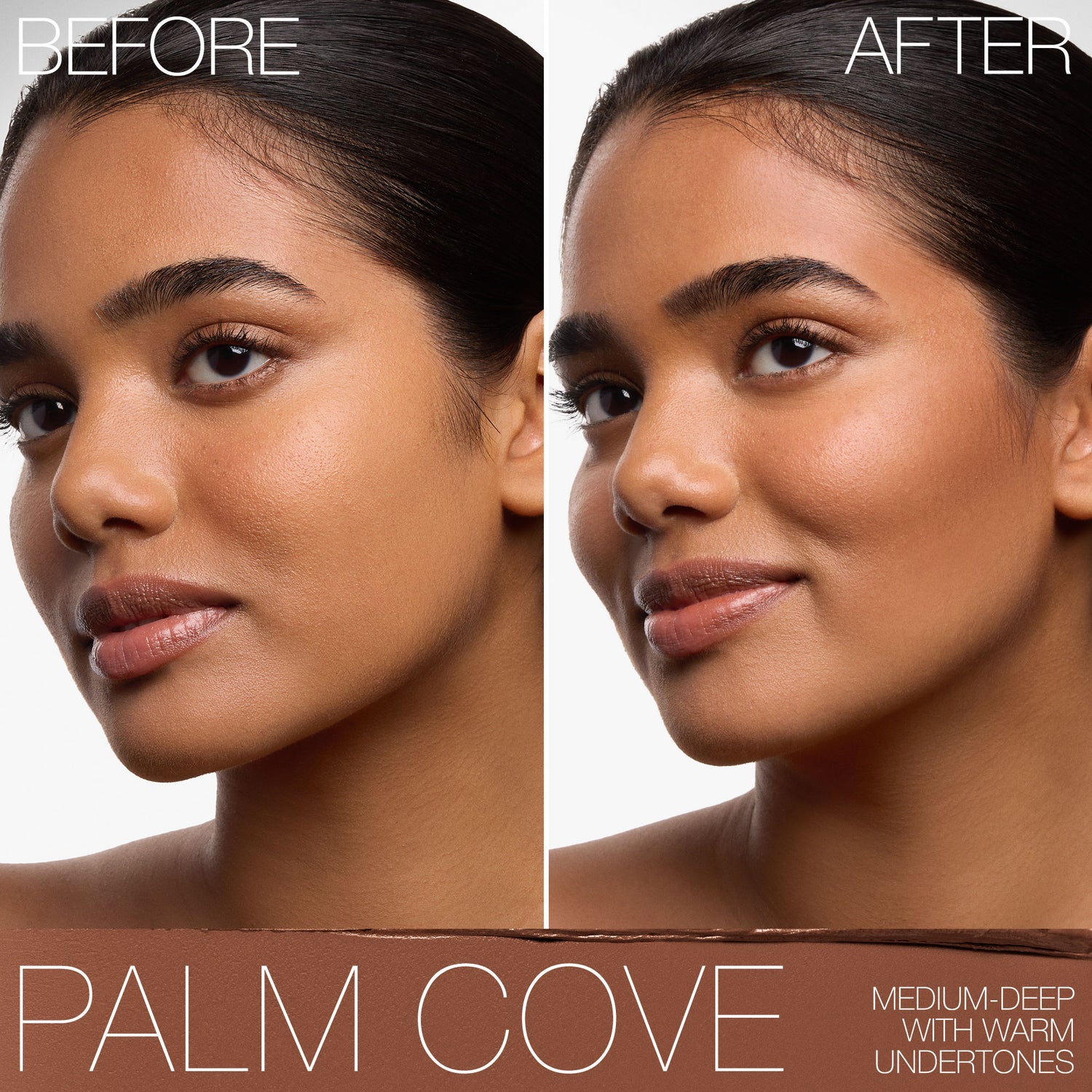 Before and after results of using Nars The Multiple Mini Blush & Sculpt Duo