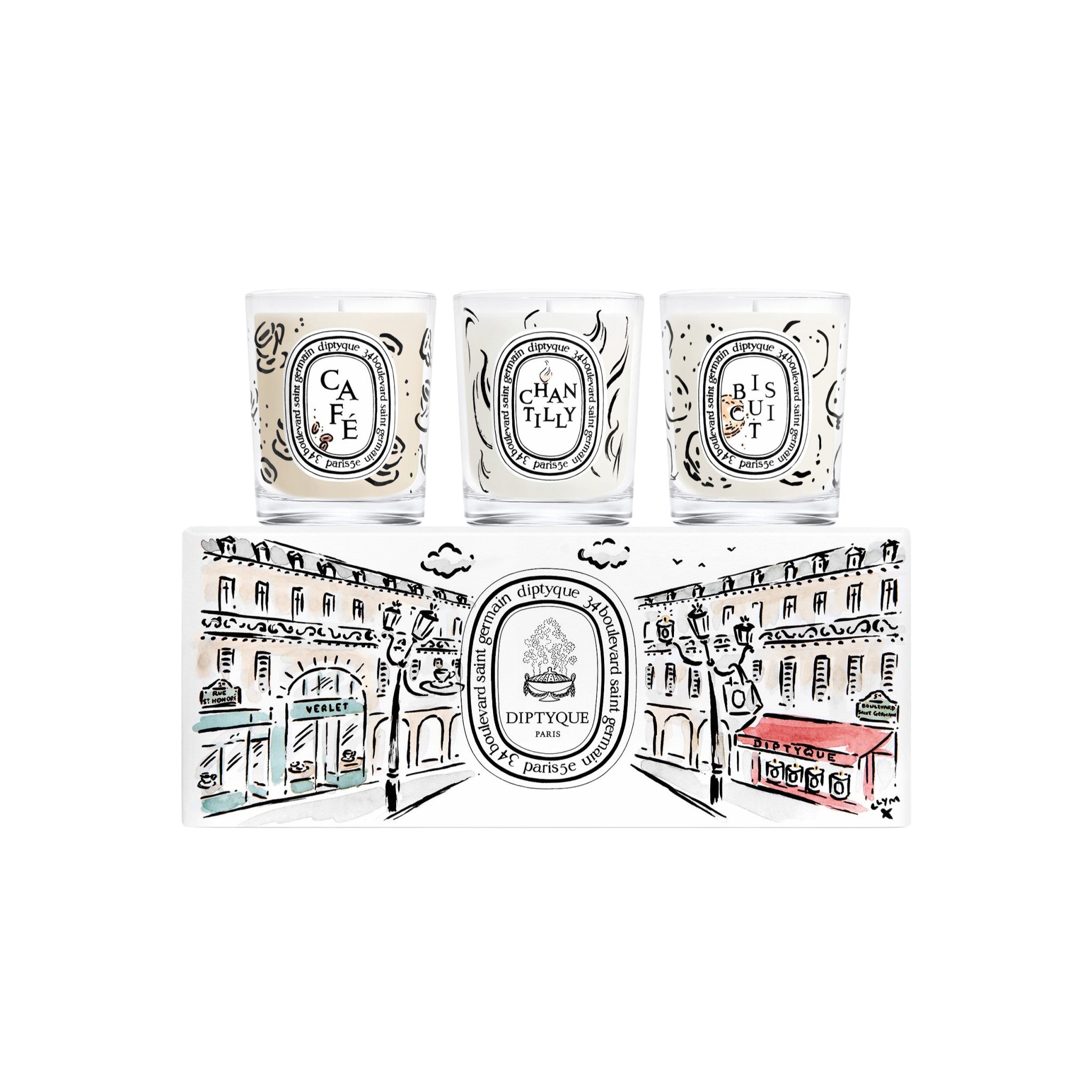 Diptyque Café, Chantilly, and Biscuit Candle Set (Limited Edition) main image.