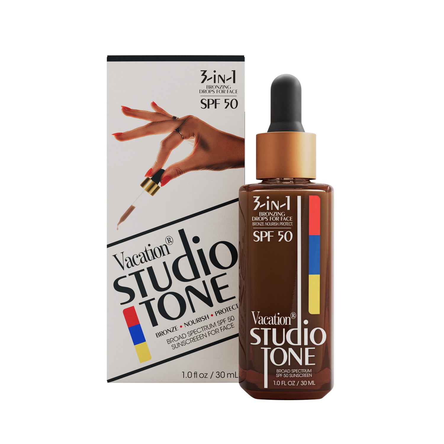 Image of the Vacation Studio Tone SPF 50 Bronzing Drops for Face box