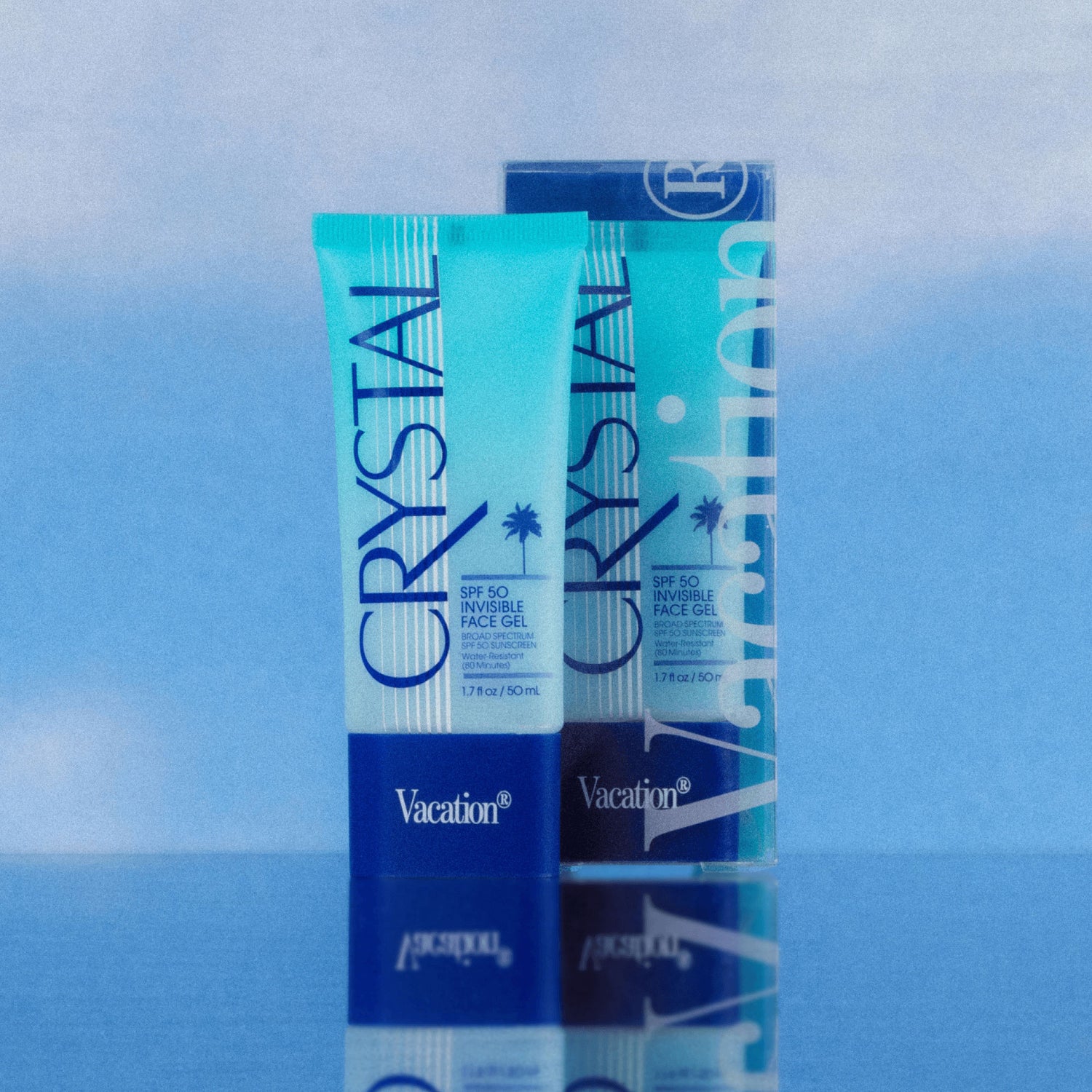 Image of the Vacation Crystal SPF 50 Sunscreen Gel box