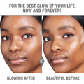 Before and after results of using Charlotte Tilbury Glow Toner