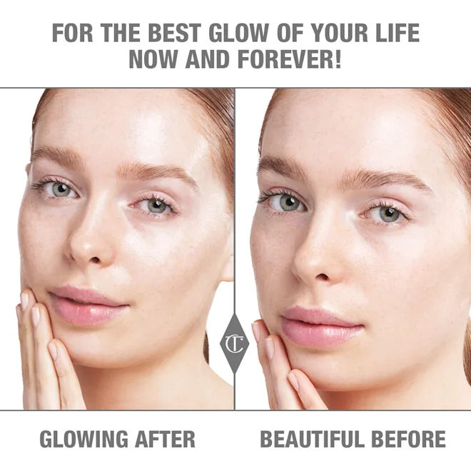 Before and after results of using Charlotte Tilbury Glow Toner