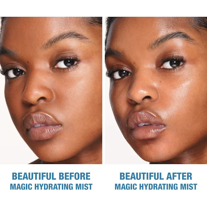 Before and after results of using Charlotte Tilbury Charlotte's Magic Hydrator Mist