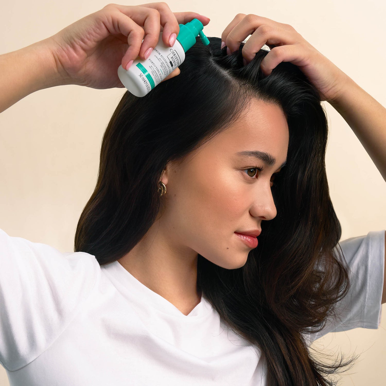 Model image of Christophe Robin Fortifying Scalp Serum with Amaranth Peptides