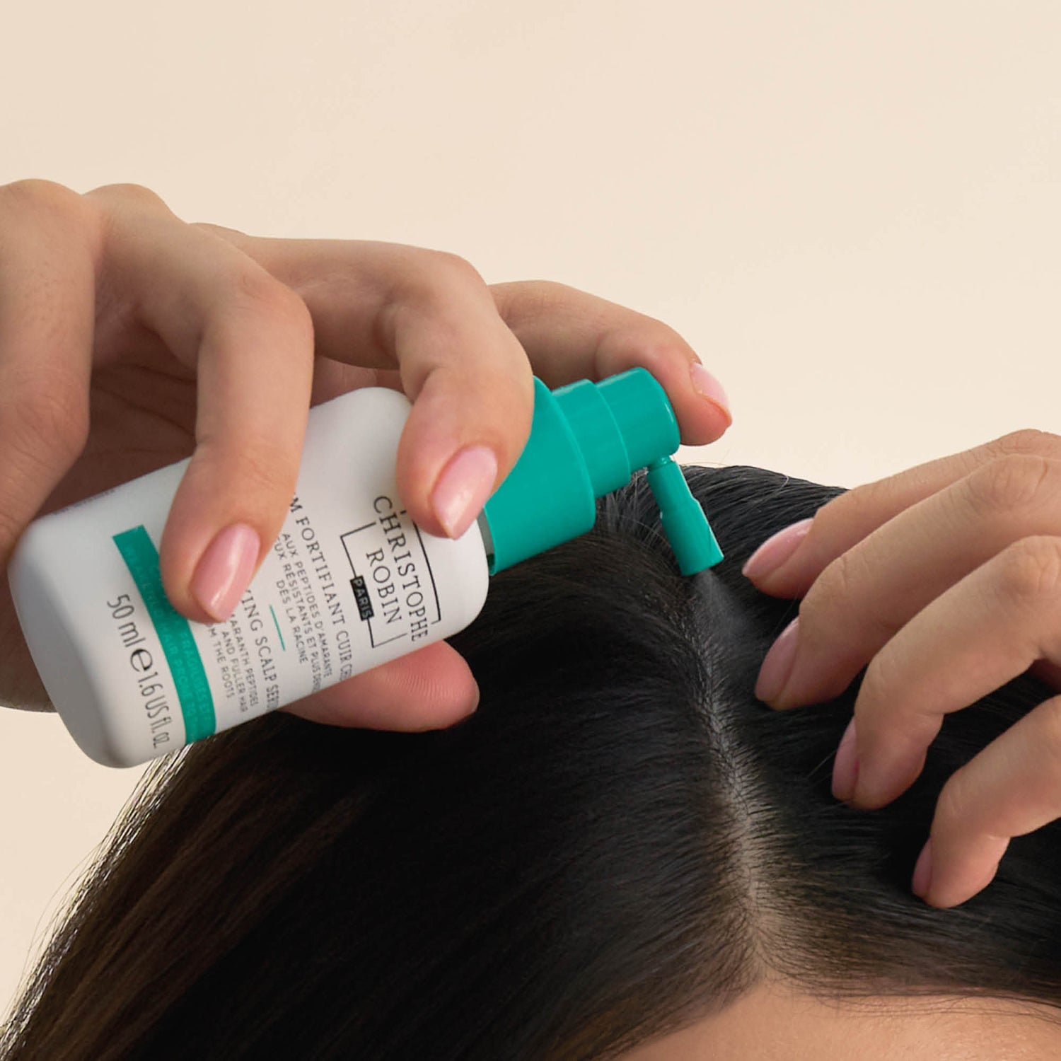 Model image of Christophe Robin Fortifying Scalp Serum with Amaranth Peptides