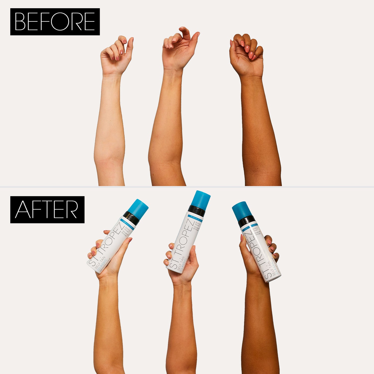 An arm swatch of St. Tropez Self Tan Classic Kit