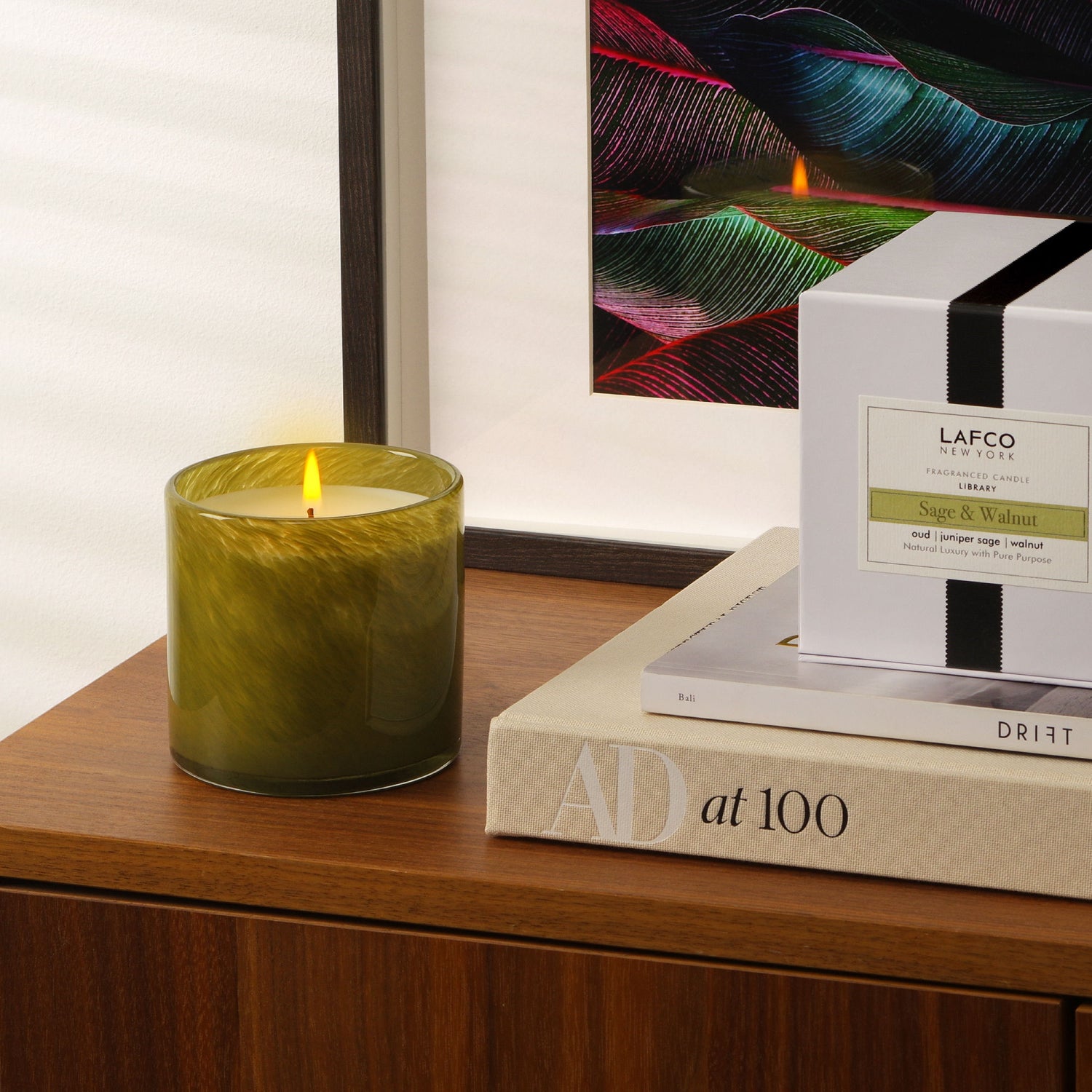 Lifestyle image of Lafco Sage and Walnut Library Signature Candle