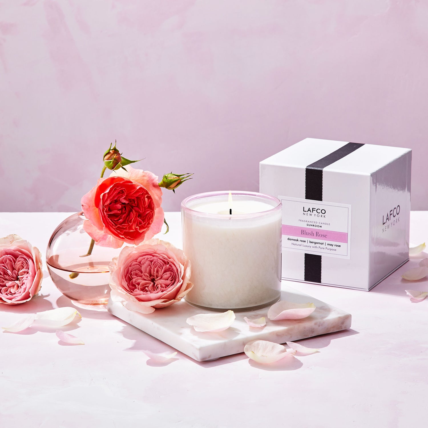 Lifestyle image of Lafco Blush Rose Signature Candle