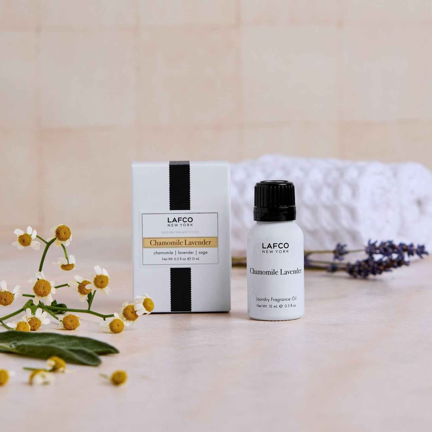 Lifestyle image of Lafco Chamomile Lavender Laundry Fragrance Oil