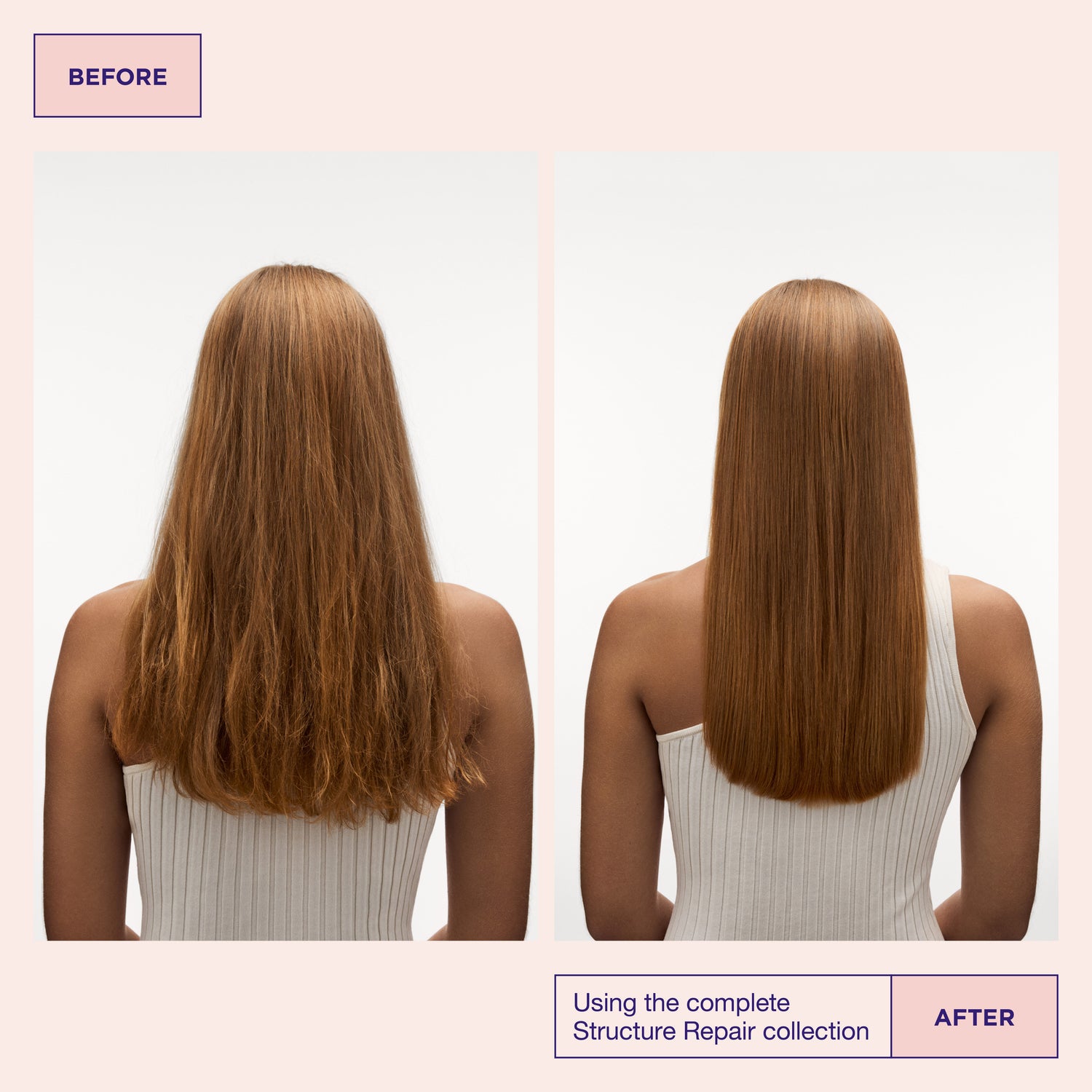 Before and after results of using Maria Nila Structure Repair Conditioner