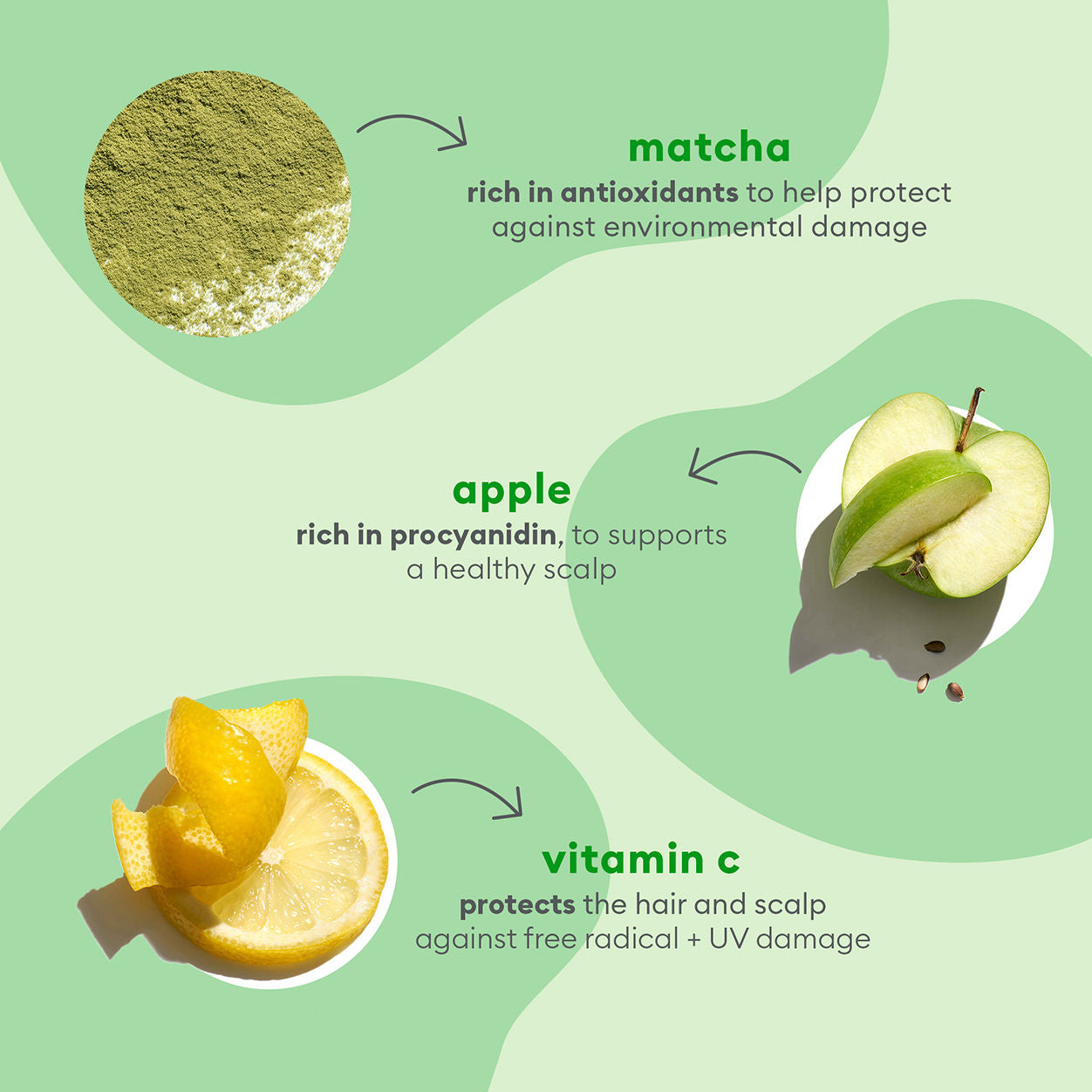 Superfoods Matcha + best Apple Replenishing Shampoo/conditioner