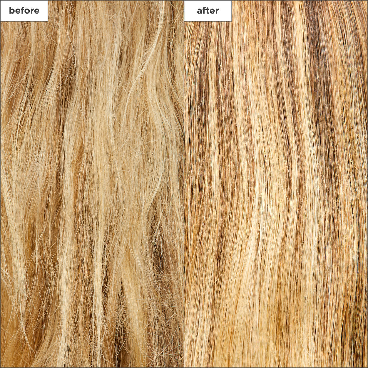 Before and after results of using Briogeo Don’t Despair, Repair! Rice Water Protein and Moisture Strengthening Hair Treatment