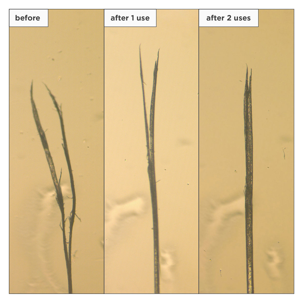 Before and after results of using Briogeo Don’t Despair, Repair! Moisture and Damage Defense Leave-In Hair Treatment