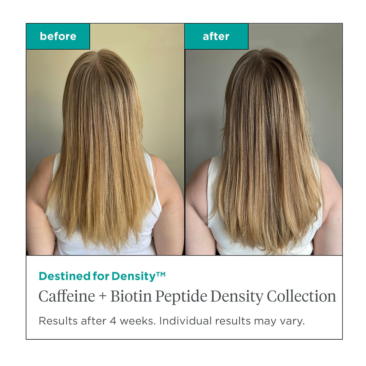 Before and after results of using Briogeo Destined for Density Hair Supplements