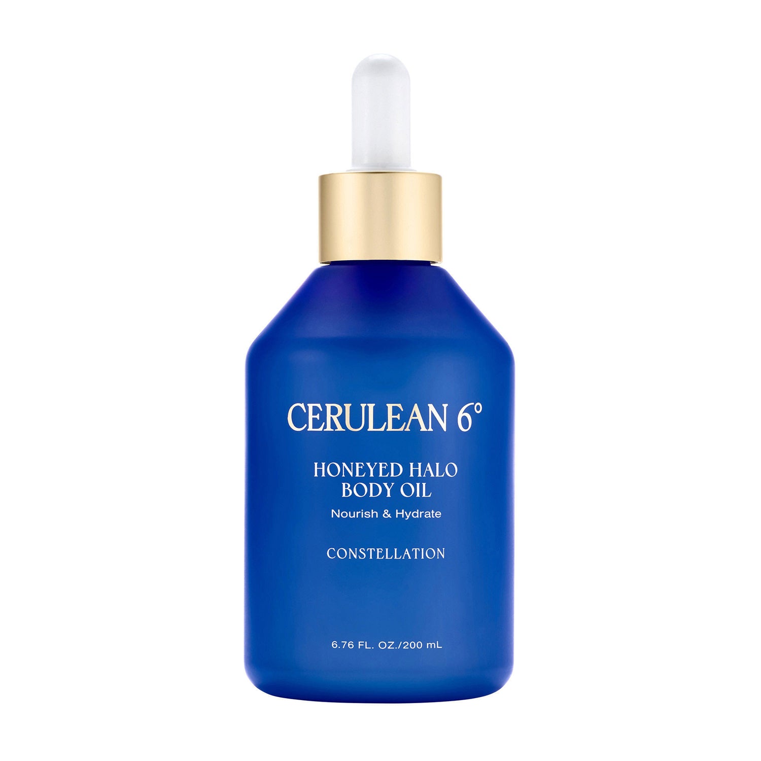 Image of an open Cerulean 6 Honeyed Halo Body Oil in Constellation