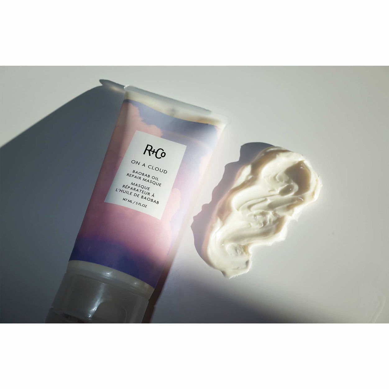 Lifestyle image of R+Co On A Cloud Baobab Oil Repair Masque