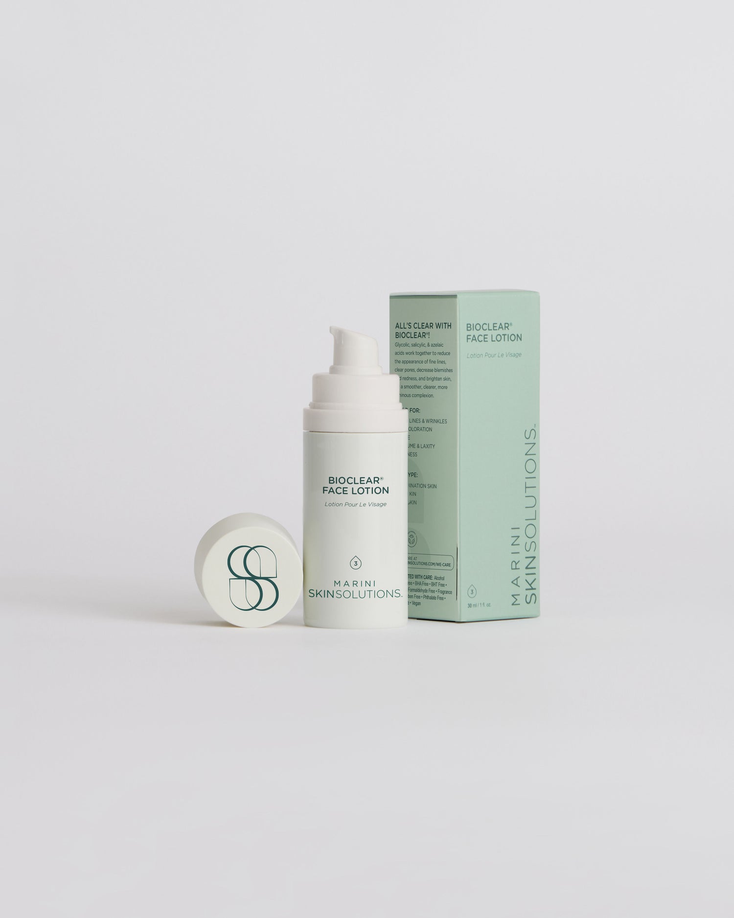 Image of an open Marini SkinSolutions Bioclear Face Lotion