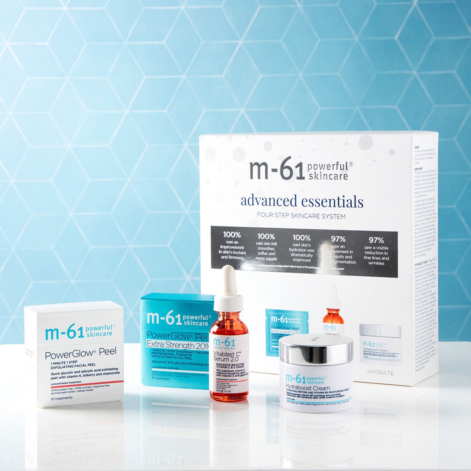 M-61 Advanced Essentials Four Step Skincare System lifestyle image .