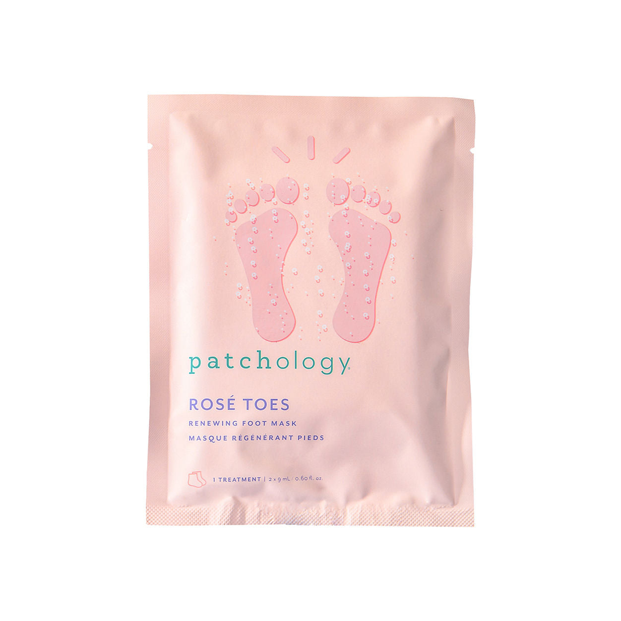 Image of an open Patchology Rosé Toes Renewing and Protecting Foot Mask