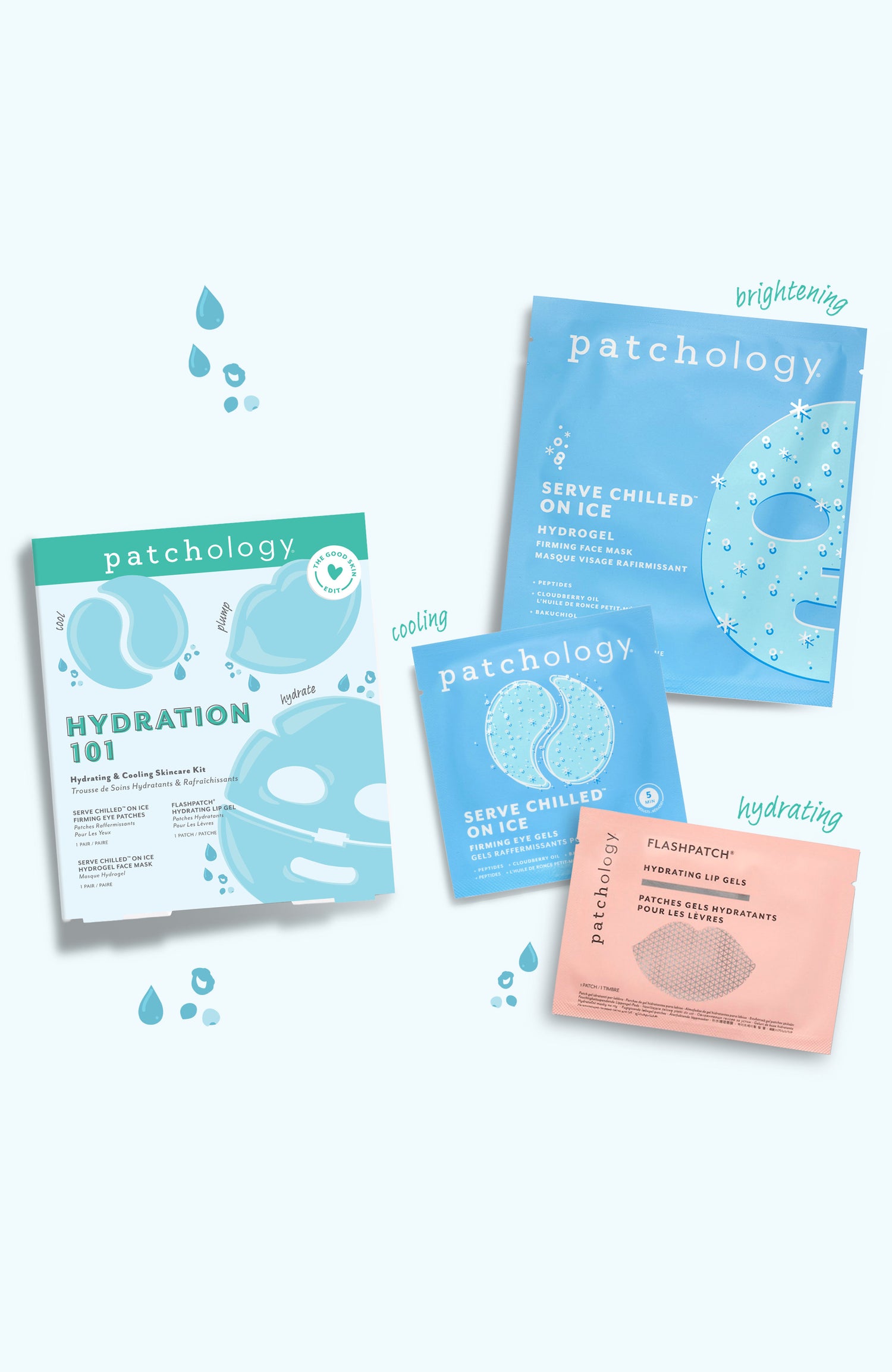 Top-view image of Patchology Hydration 1.O.1. Hydrating & Cooling Skincare Kit