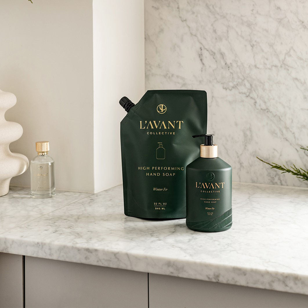 Lifestyle image of L’Avant Collective Winter Fir Hand Soap (Limited Edition)