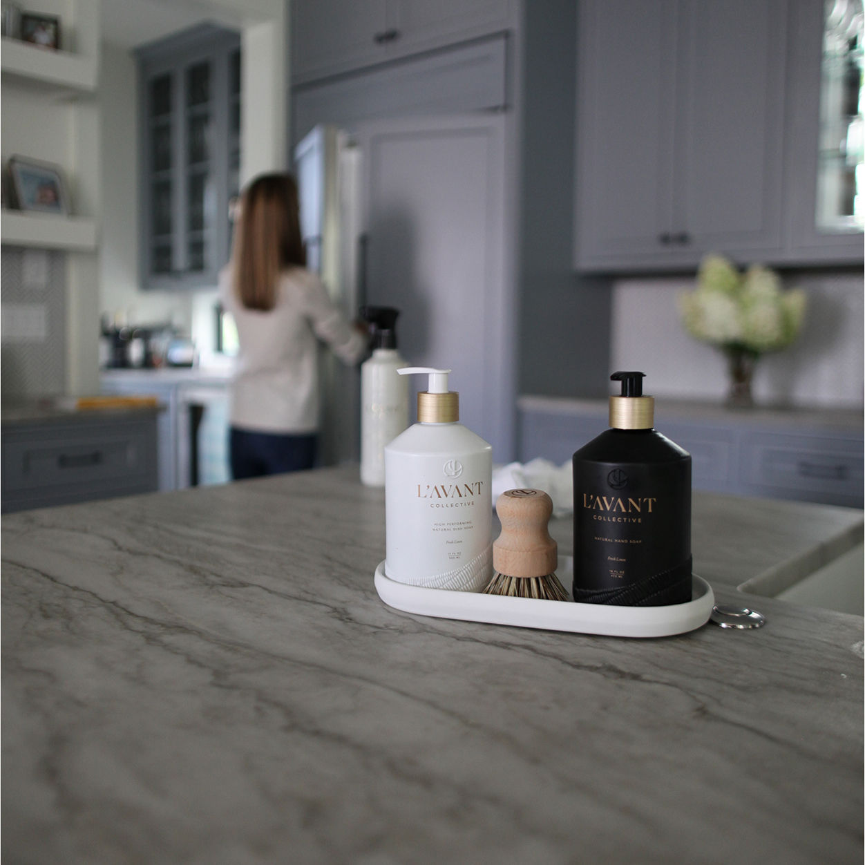 Lifestyle image of L’Avant Collective Natural Wood Dish Scrubber