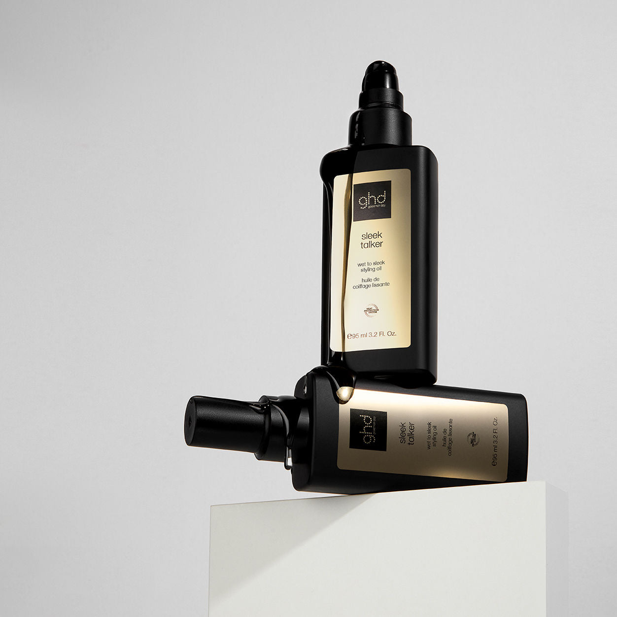 Lifestyle image of GHD Sleek Talker - Wet to Sleek Styling Oil