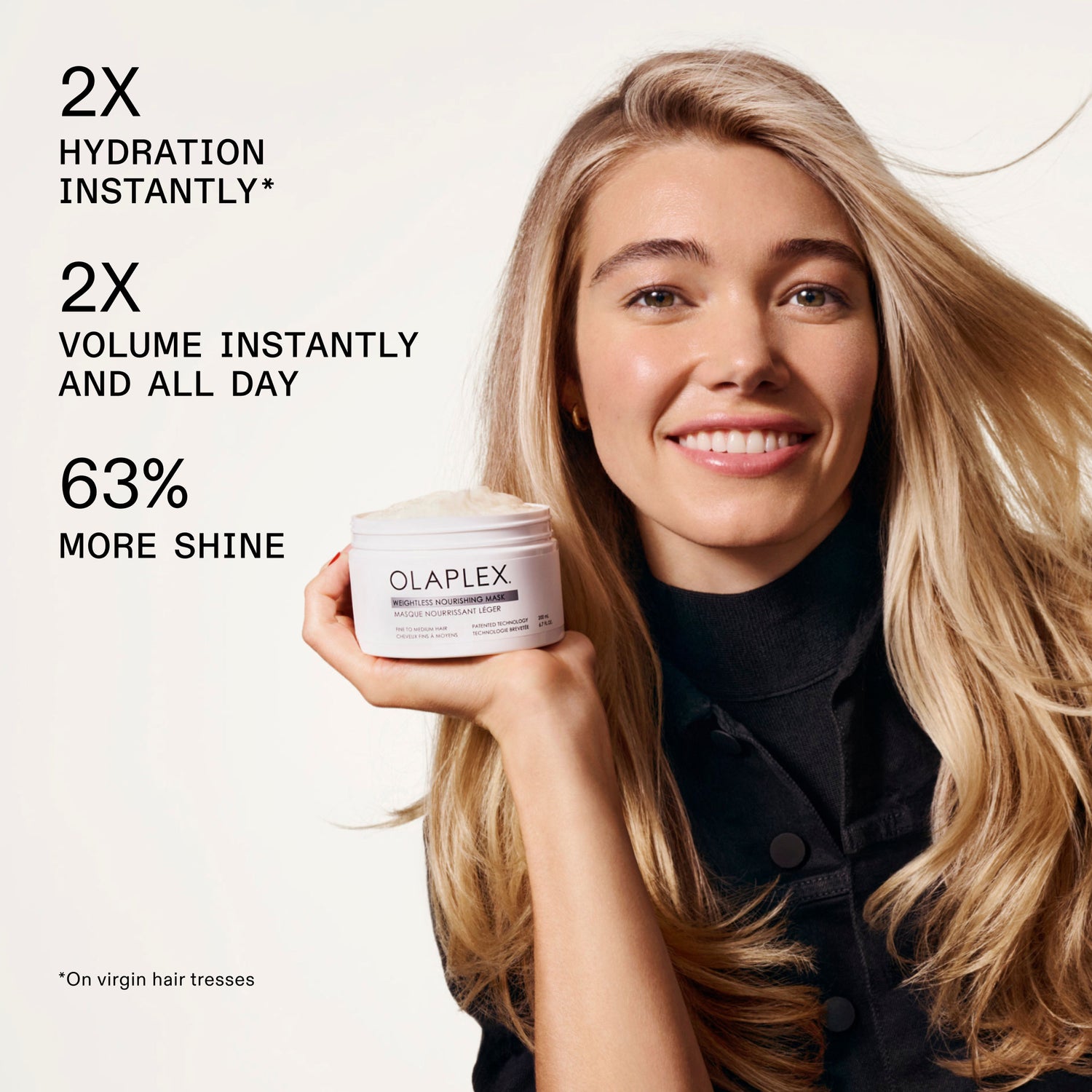 Model image of Olaplex Weightless Volumizing Hydration Hair Mask for Fine Hair