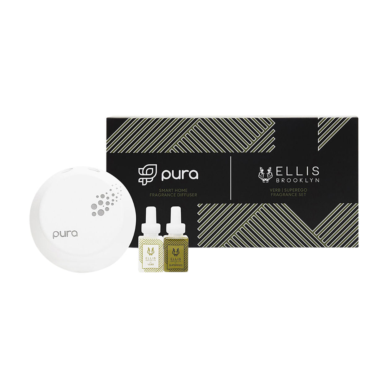 Image of the Ellis Brooklyn Pura Smart Home Fragrance Diffuser Set Featuring Verb and Superego box