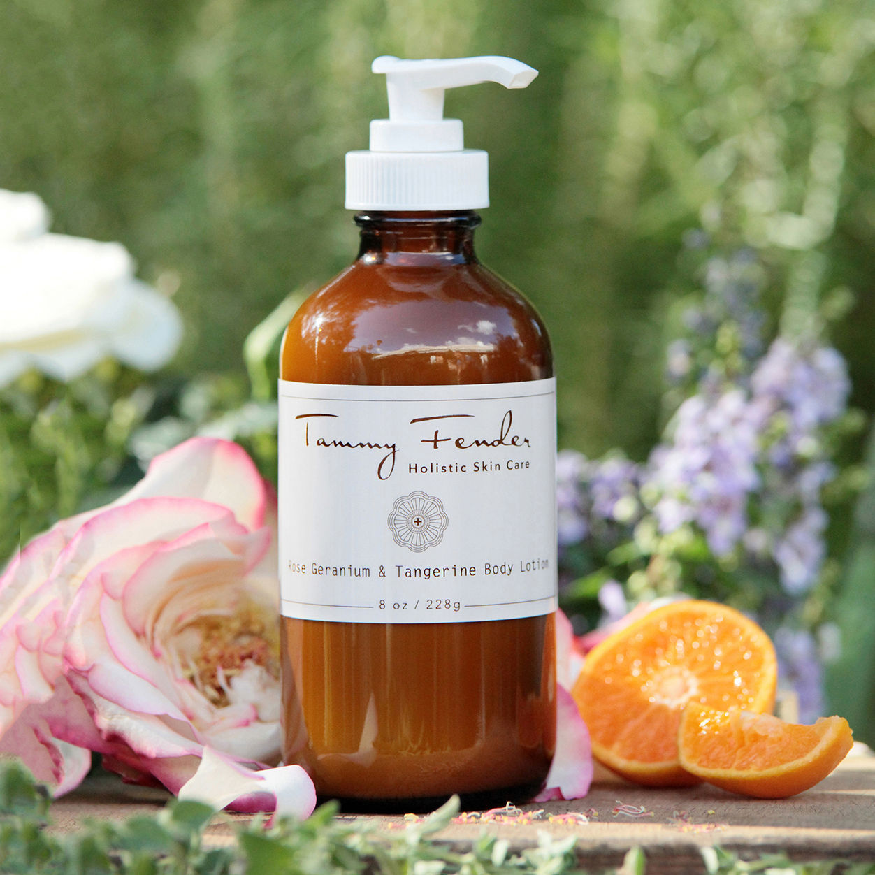 Lifestyle image of Tammy Fender Rose Geranium and Tangerine Body Lotion