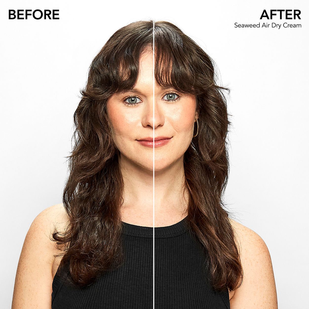 Before and after results of using Bumble and Bumble Seaweed Air Dry Cream
