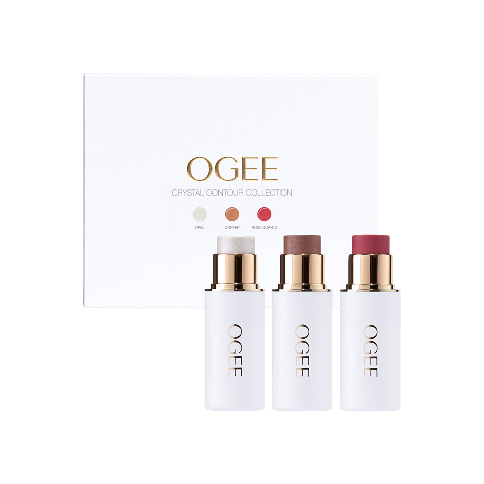 Ogee Face Stick Crystal Collection Trio - Contour Stick Makeup Collection -  Certified Organic Contour Palette - Includes Bronzer Stick, Blush Stick 