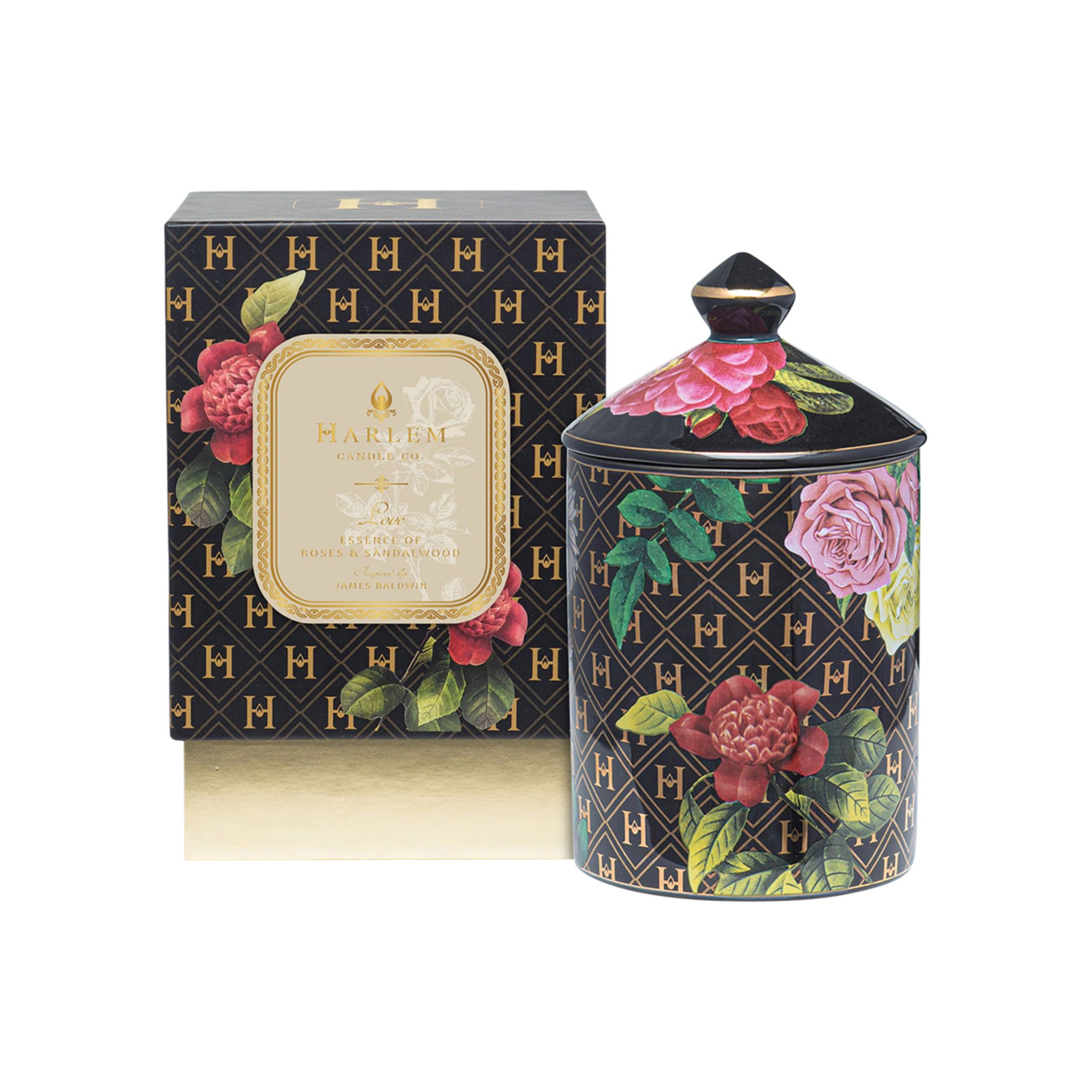 Harlem Candle Co. Love by James Baldwin Black Floral Ceramic Candle main image.