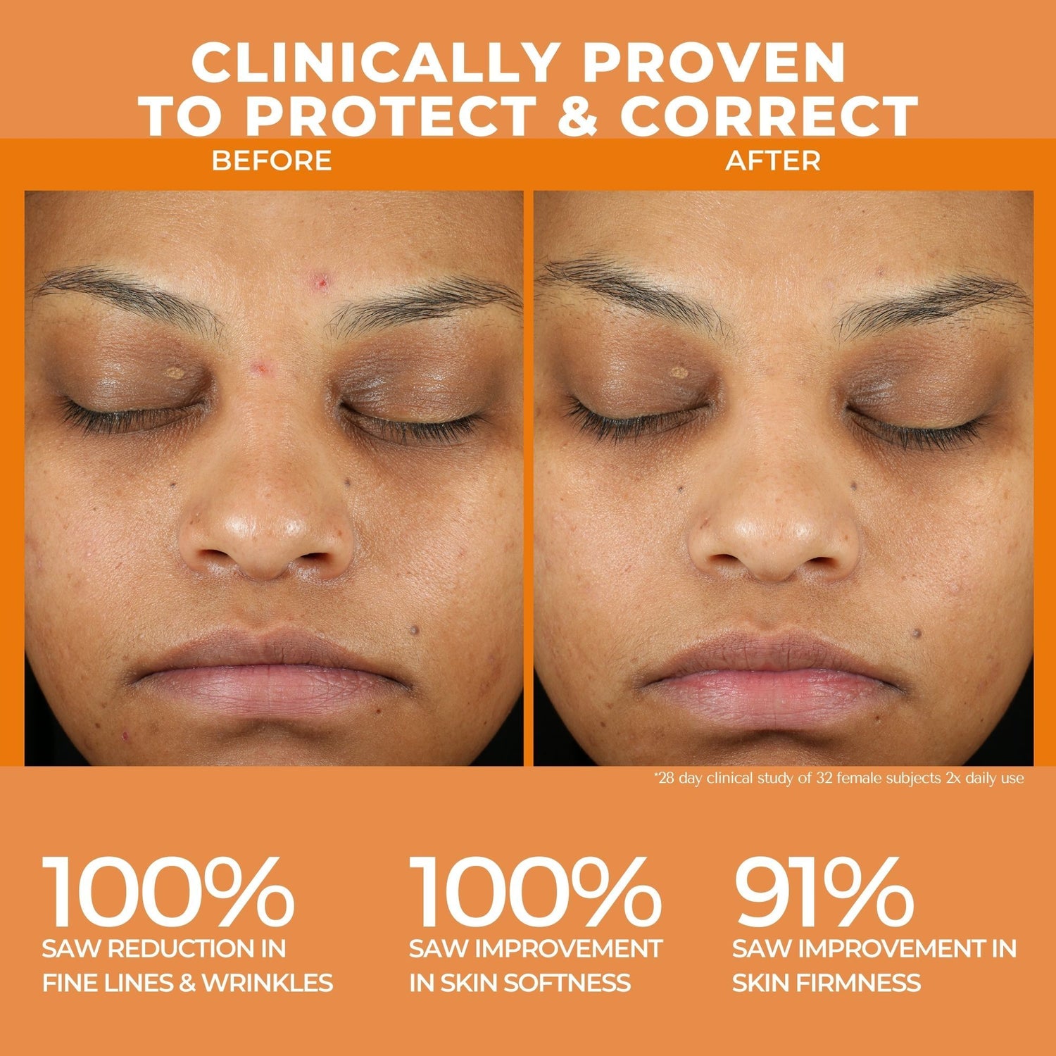 Before and after results of using BeautyStat Universal C Skin Refiner Vitamin C Serum + SPF 50 Mineral Sunscreen