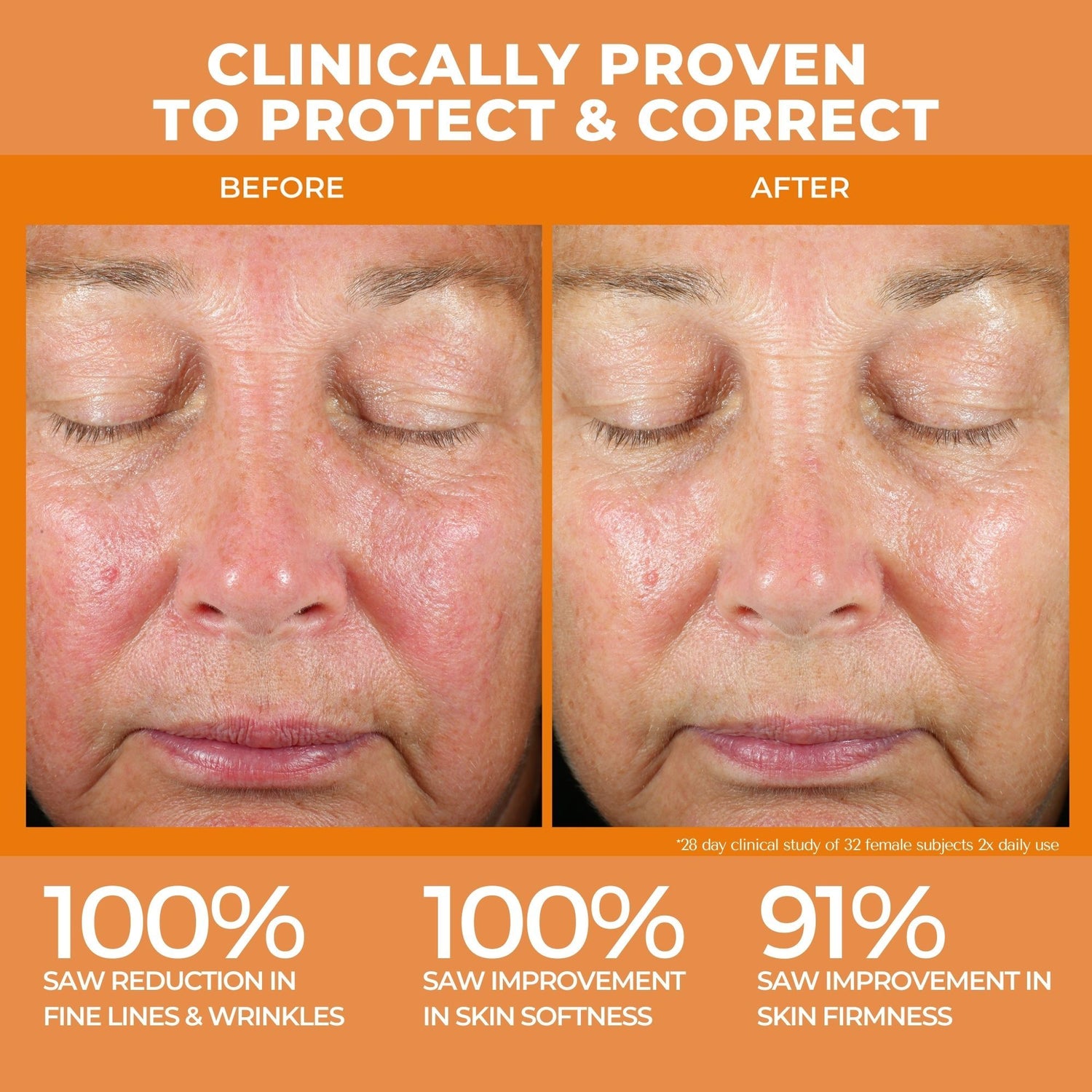 Before and after results of using BeautyStat Universal C Skin Refiner Vitamin C Serum + SPF 50 Mineral Sunscreen