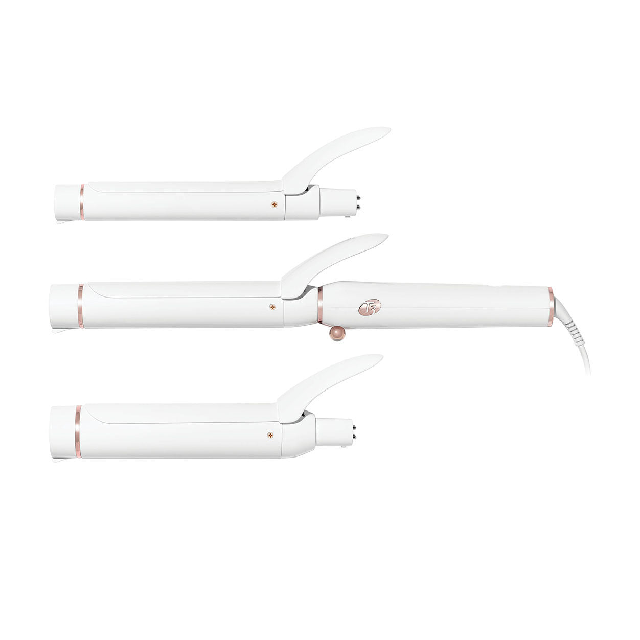 T3 - Twirl Trio Interchangeable Clip Barrel Iron Set - store White & Rose Gold