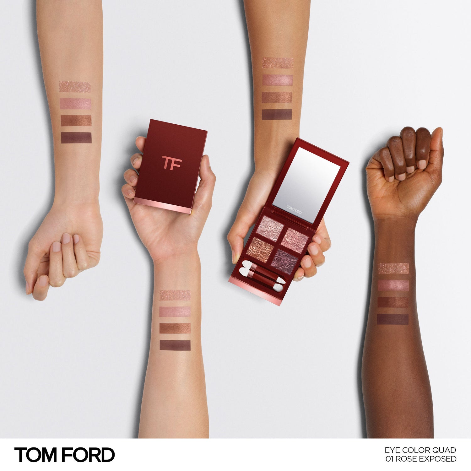 An arm swatch of Tom Ford Rose Exposed Eye Color Quad Eyeshadow Palette