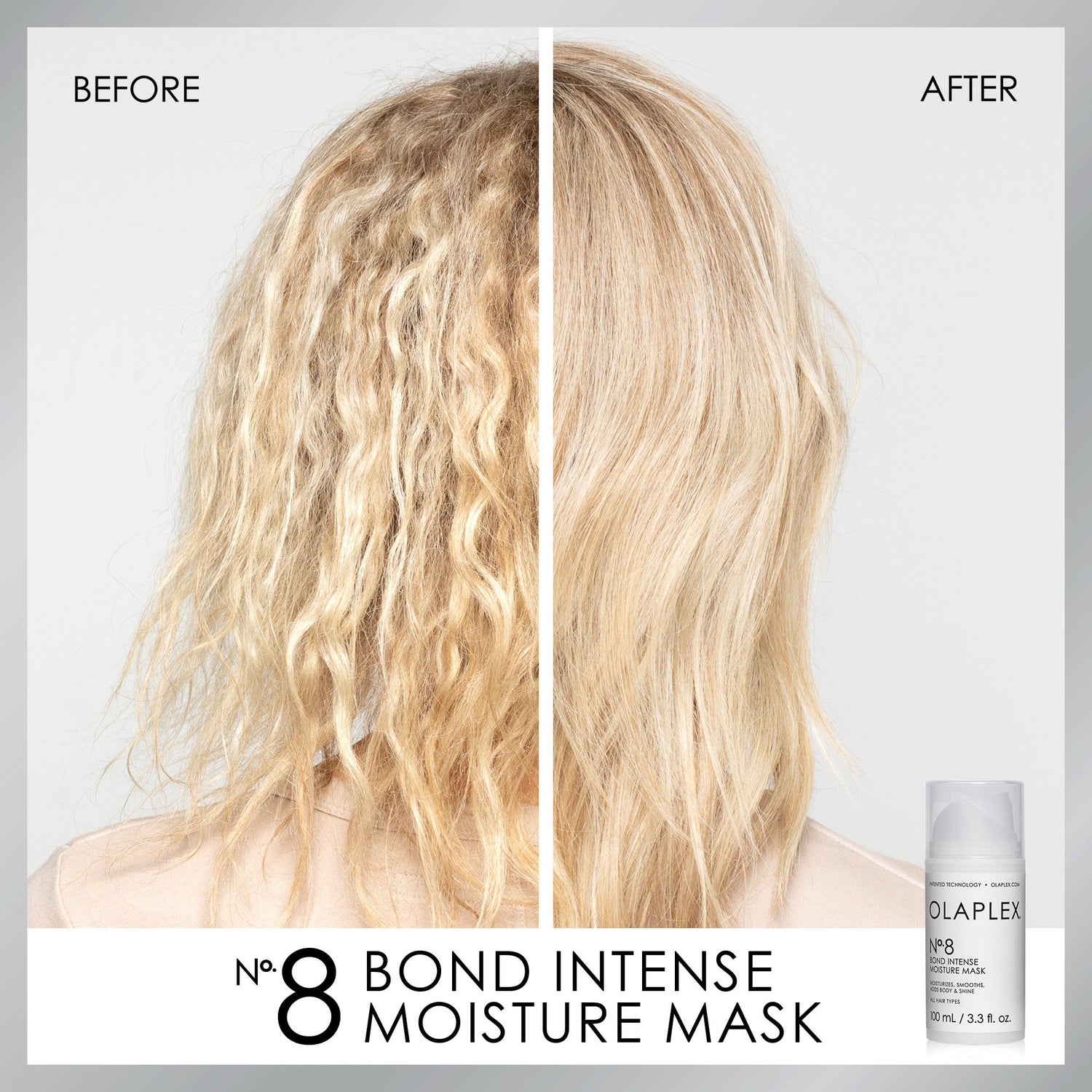 Before and after results of using Olaplex No.8 Bond Intense Moisture Mask