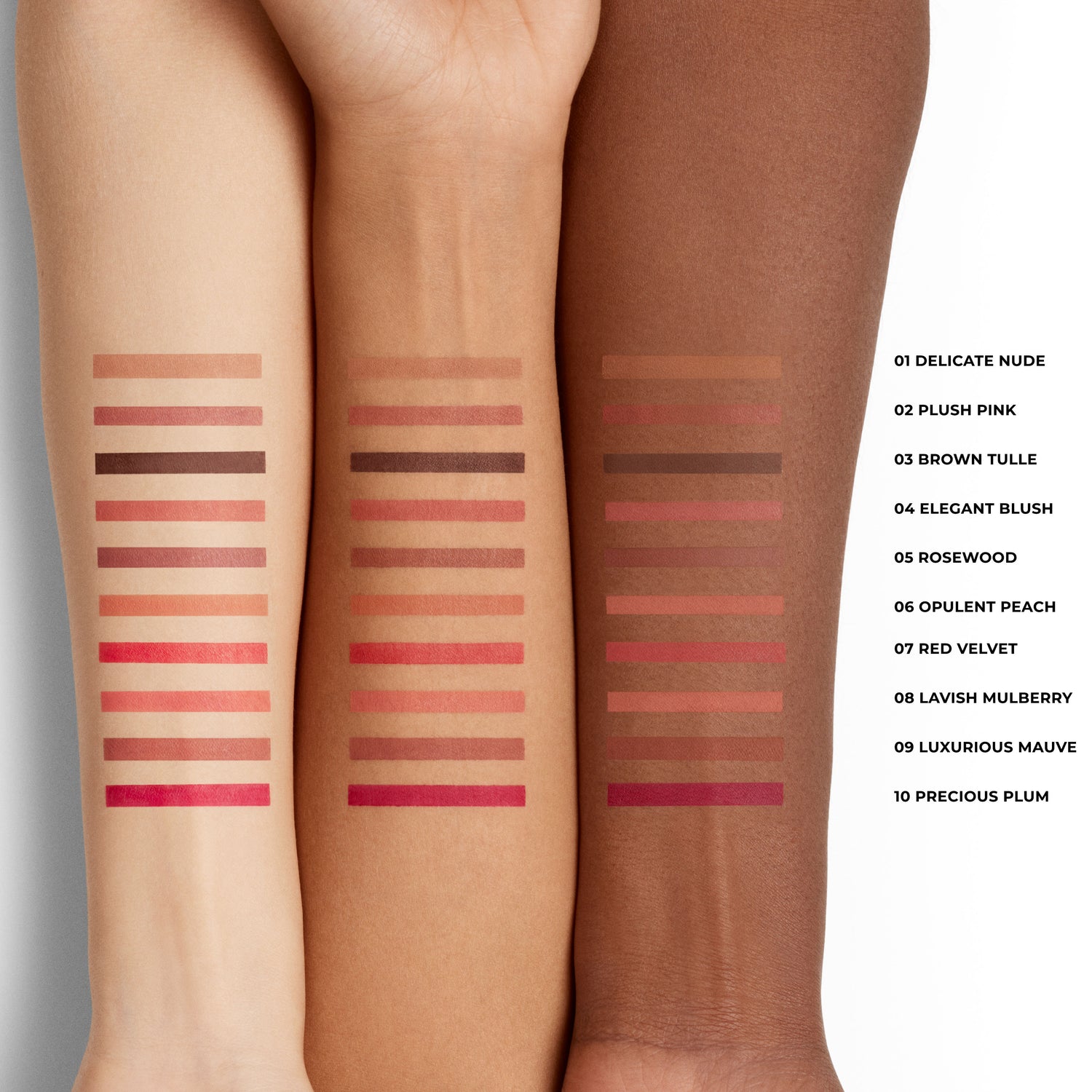 An arm swatch of Laura Mercier Caviar Perfecting Lip Liner