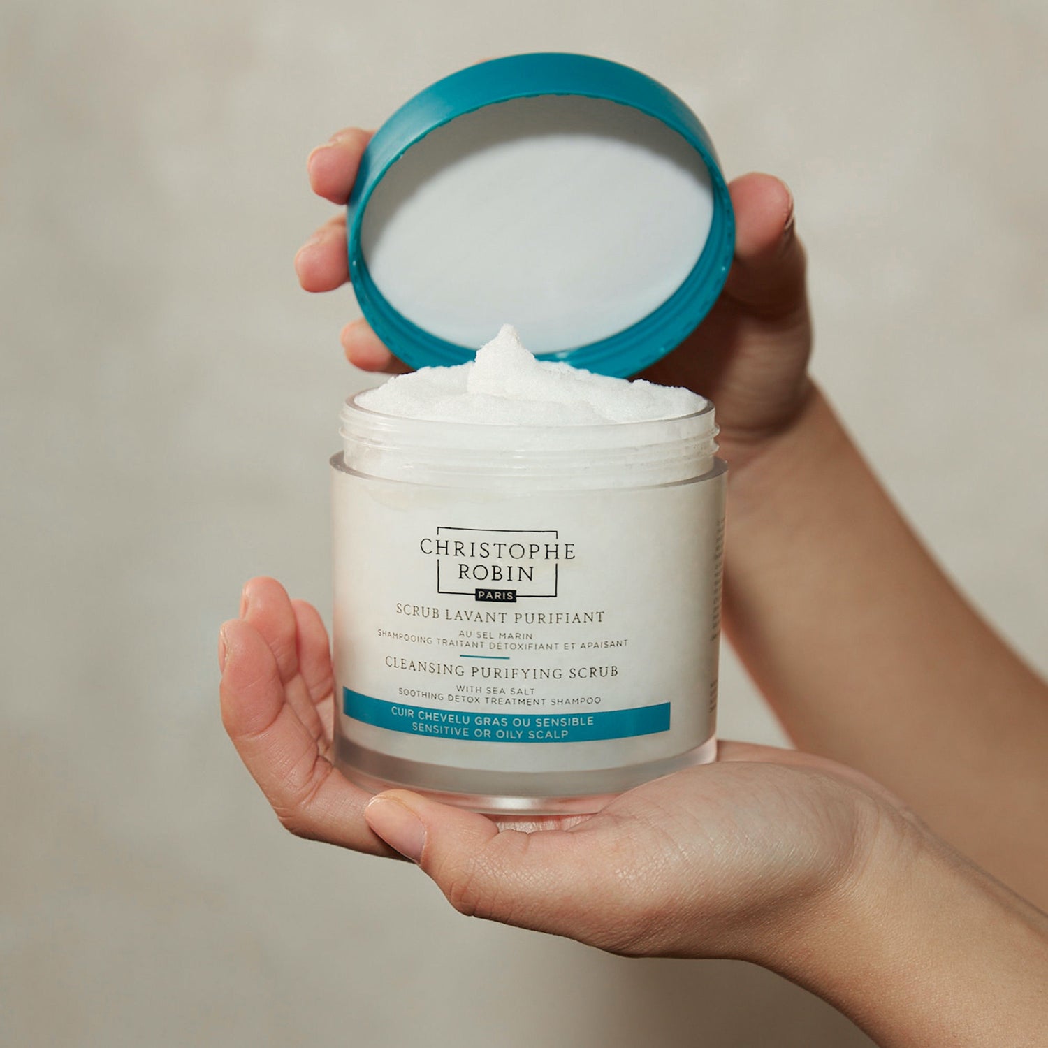 Image of an open Christophe Robin Cleansing Purifying Scrub With Sea Salt