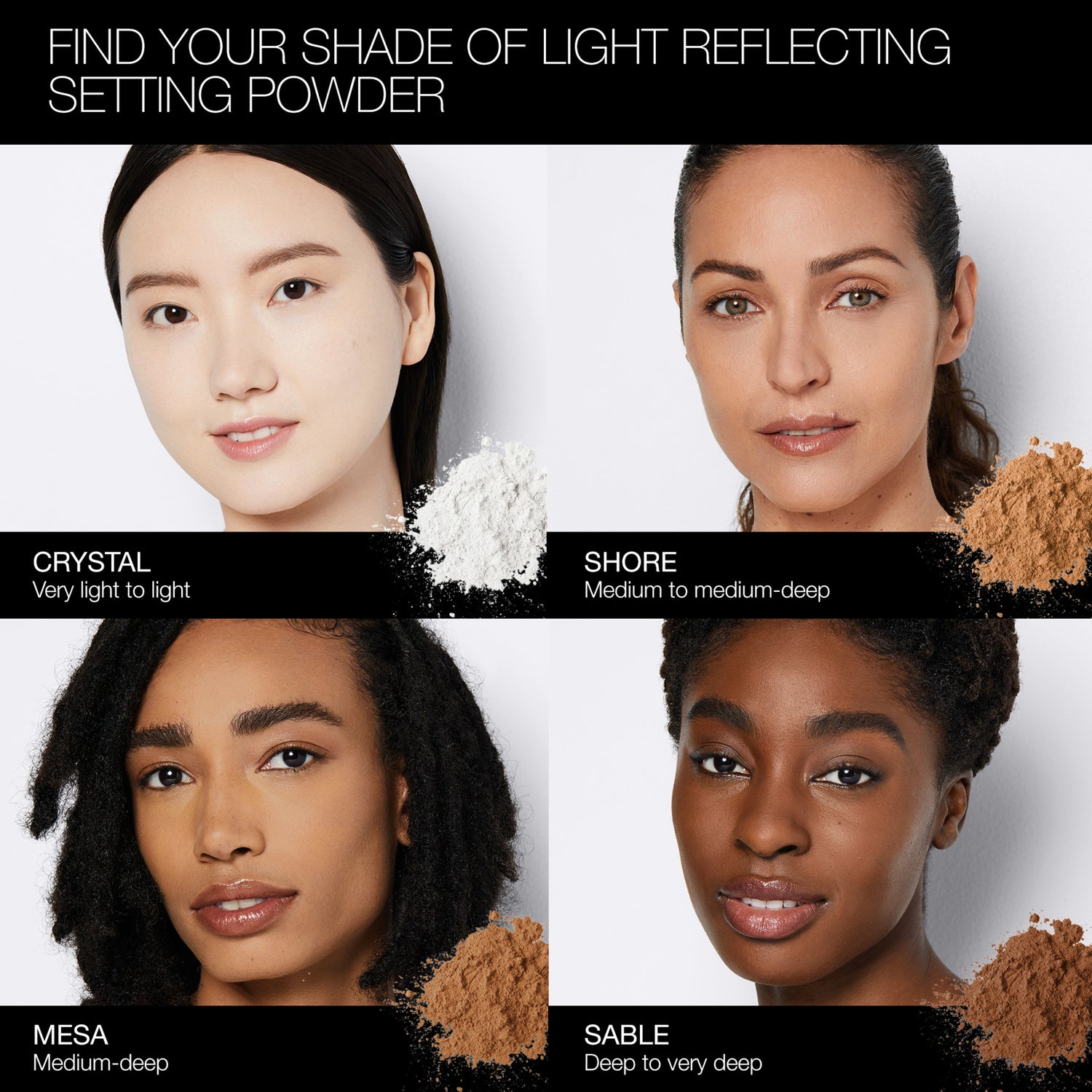 Nars Light Reflecting Pressed Setting Powder group model image . This product is for deep complexions