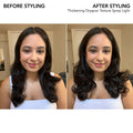 Before and after results of using Bumble and Bumble Thickening Dryspun Texture Spray Light