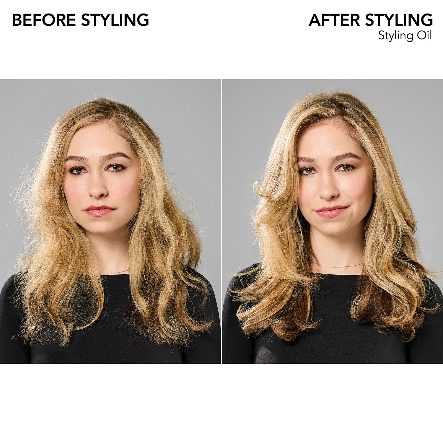 Before and after results of using Bumble and Bumble Styling Oil for Split End Prevention + Anti-Frizz variant: 4 fl oz