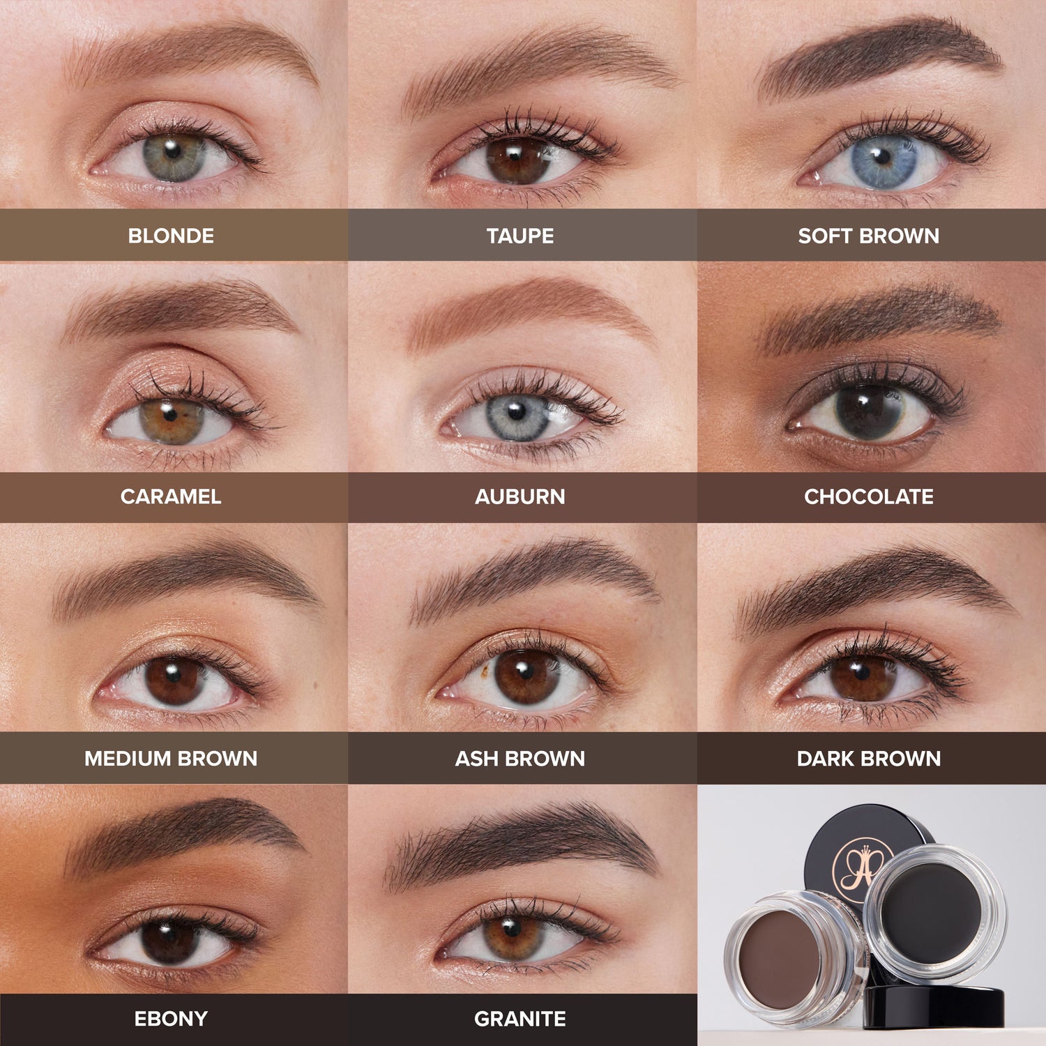 A shade comparison of Anastasia Beverly Hills Dipbrow Pomade